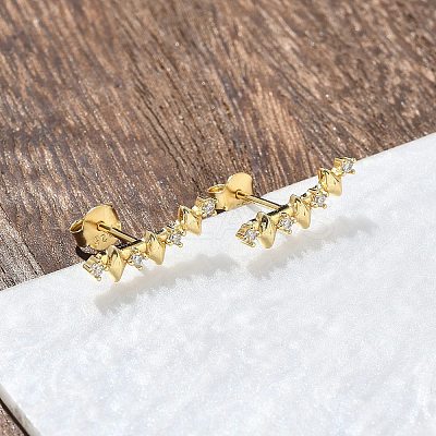 925 Sterling Silver Clear Cubic Zirconia Stud Earrings EJEW-Q032-01G-G-1