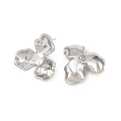 Flower Brass Micro Pave Clear Cubic Zirconia Stud Earring Findings KK-F921-03P-1