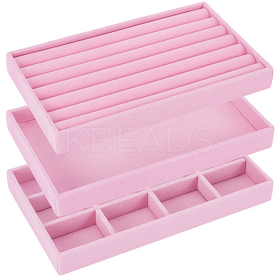 3Pcs 3 Styles Rectangle Velvet Display Trays ODIS-SP0001-16-1
