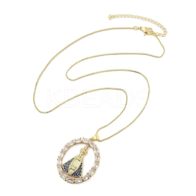 Brass Clear Cubic Zirconia Nossa Senhora Aparecida Pendant Necklaces for Women LS-NJEW-M009-05G-A-1