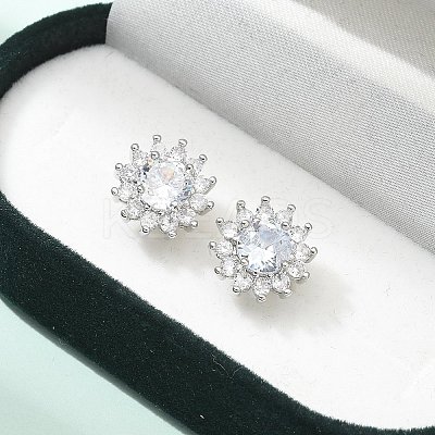 Brass Micro Pave Clear Cubic Zirconia Stud Earrings EJEW-R009-02P-1