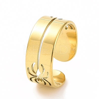 Ion Plating(IP) 304 Stainless Steel Hollow Out Spider Open Cuff Ring for Women RJEW-C053-03G-1