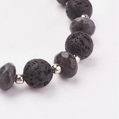 Natural & Synthetic Mixed Stone & Lava Rock Stretch Bracelets BJEW-JB03071-1