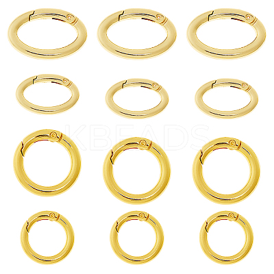 12Pcs 4 Styles Rack Plating Brass Spring Gate Rings KK-HS0001-66-1