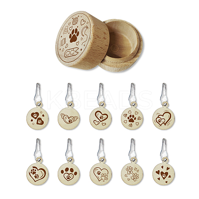 20Pcs 10 Style Round Wood Locking Stitch Markers TOOL-WH0057-001-1