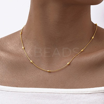 304 Stainless Steel Rice Beads Round Snake Chain Necklaces NJEW-D322-03G-1