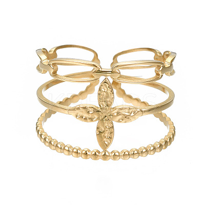 304 Stainless Steel Flower Open Cuff Ring X-RJEW-T023-95G-1