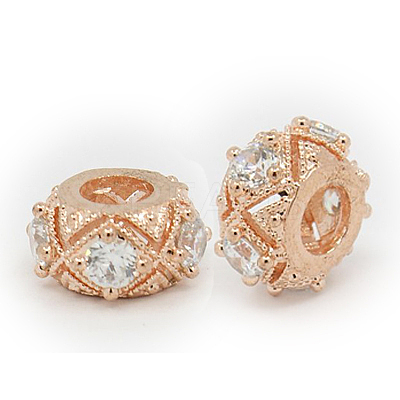 Brass Cubic Zirconia European Beads X-ZIRC-F001-115RG-1