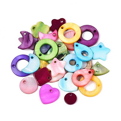 Dyed Natural Freshwater Shell Pendants and Links Kits SHEL-T020-57-1