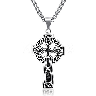 Alloy Triquetra/Trinity Knot Cross Pendant Necklaces PW23033028371-1