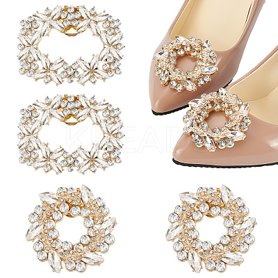 4Pcs 2 Styles Rectangle & Flower Brass Rhinestone Shoe Decorations AJEW-GA0006-93-1