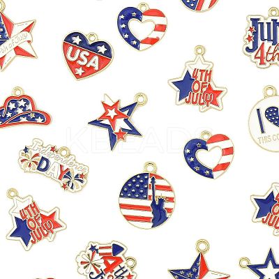60Pcs 15 Styles Independence Day Alloy Enamel Pandants FIND-FS0004-41-1