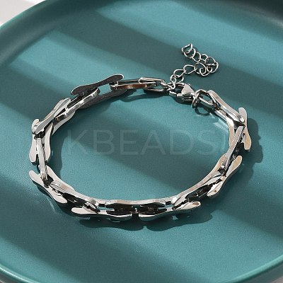 304 Stainless Steel Rectangle Link Chains Bracelets for Men & Women BJEW-D042-46P-1