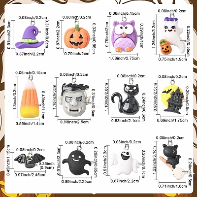 24Pcs 12 Styles Halloween Opaque Resin Pendants RESI-YW0004-84-1