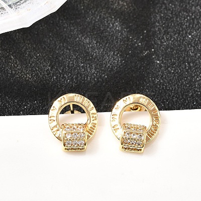 Ring Brass Micro Pave Clear Cubic Zirconia Stud Earrings EJEW-A135-14G-1