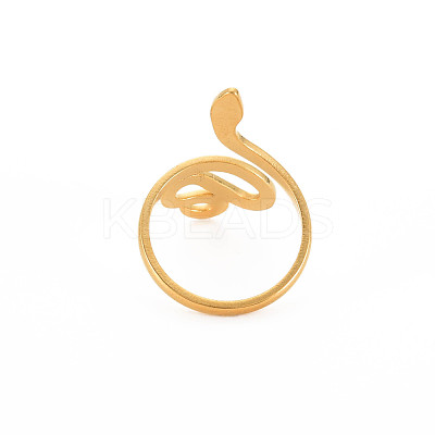 Ion Plating(IP) 304 Stainless Steel Snake Wide Open Cuff Ring for Women RJEW-S405-226G-1