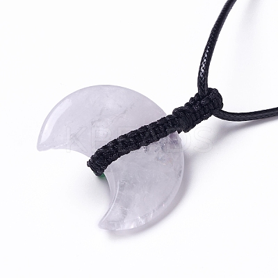 Adjustable Natural Quartz Crystal Double Horn Pendant Necklace with Wax Cord for Women NJEW-B086-01C-1