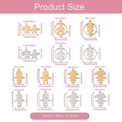 14Pcs 14 Style 201 Stainless Steel Connector Charms STAS-PJ0001-27-1