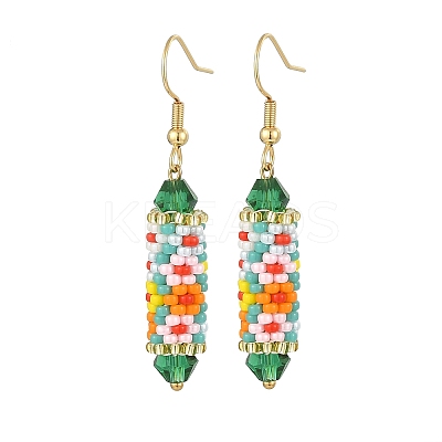 Glass Seed Braided Column Dangle Earrings EJEW-MZ00060-03-1