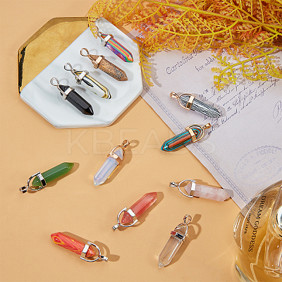 Natural & Synthetic Gemstone Pointed Pendants with Alloy Findings G-PH0001-06-1