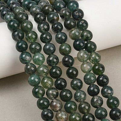 Natural Moss Agate Beads Strands G-F453-8mm-1