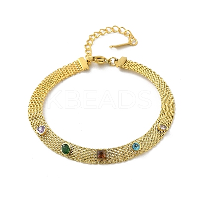 304 Stainless Steel Mesh Chain Bracelets for Women BJEW-P348-01E-G-1