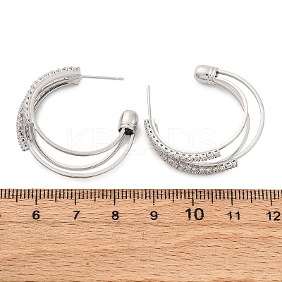 Triple C-Shaped Brass Micro Pave Clear Cubic Zirconia Stud Earrings EJEW-R025-29P-1