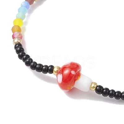 Glass Seed & Plastic Mushroom Beaded Stretch Bracelet for Women BJEW-JB10185-1