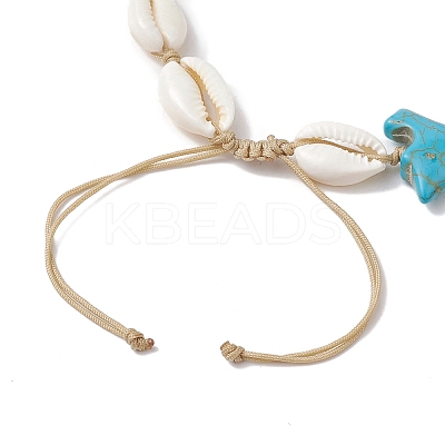 Natural Mixed Cowrie Shell with Synthetic Turquoise Beaded Anklets AJEW-AN00596-1
