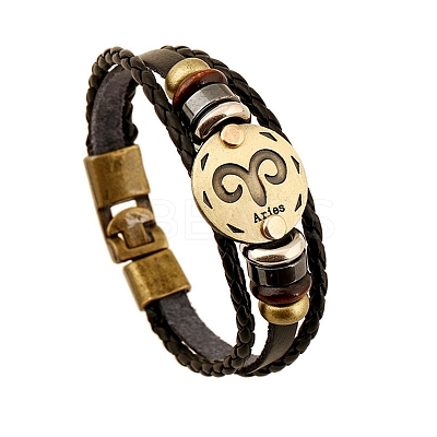 Braided Cowhide Cord Multi-Strand Bracelets PW-WG49322-11-1