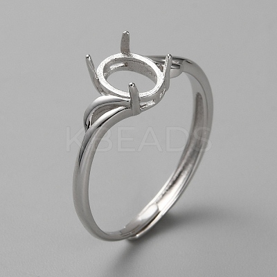 Rhodium Plated 925 Sterling Silver Adjustable Ring Findings FIND-WH0152-384-1