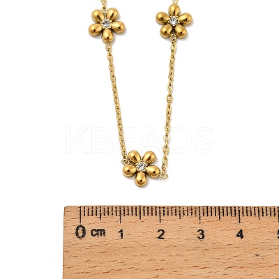 304 Stainless Steel Crystal Rhinestone Flower Link Chain Necklaces for Women NJEW-A059-02G-1