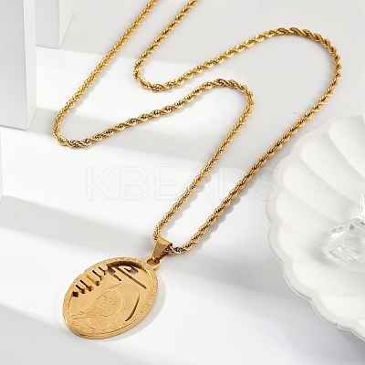 201 Stainless Steel Embossed Virgin Mary Pendant Rope Chain Necklaces NJEW-S387-08G-1