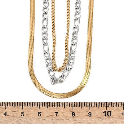 304 Stainless Steel Flat Snake Chain Figaro Chain Twisted Chain 3 Layer Necklaces for Women NJEW-K288-04GP-1