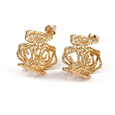 304 Stainless Steel Hollow Flower Stud Earrings EJEW-A138-06G-1
