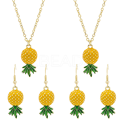 Alloy Pineapple 2Pcs Pendant Necklace & 2 Pairs Dangle Earrings SJEW-HY0001-10-1