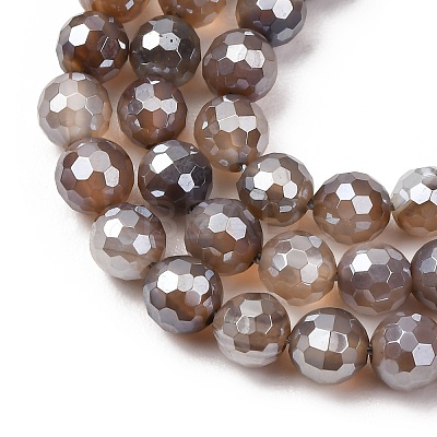 Electroplated Natural Agate Beads Strands G-B191-A07-6mm-12-1