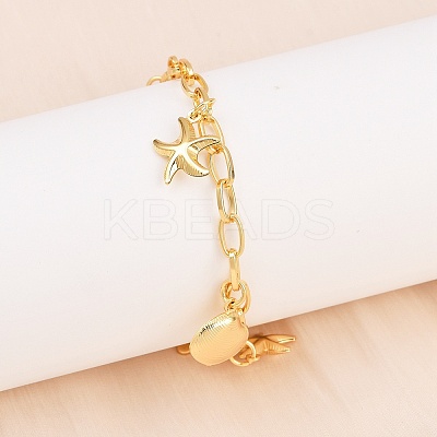 Summer 304 Stainless Steel Sea Animals Charm Bracelets BJEW-D359-16D-G-1
