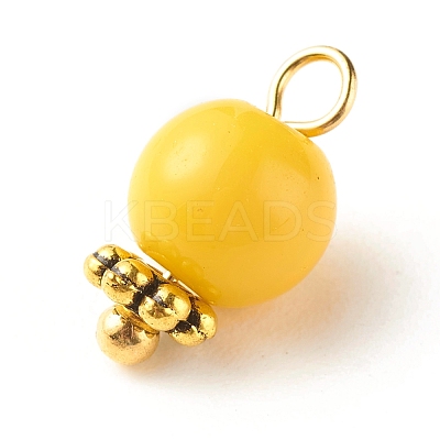 Imitation Jade Round Glass Beads Charms PALLOY-JF01142-1