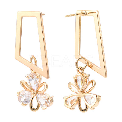 Brass Micro Pave Cubic Zirconia Trapezoid Stud Earrings EJEW-H103-25G-1
