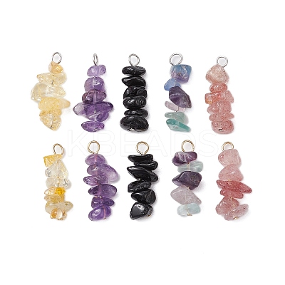 10Pcs 5 Colors 12 Constellation Natural Citrine & Natural Obsidian & Fluorite & Amethyst & Strawberry Quartz Pendants PALLOY-JF02839-02-1