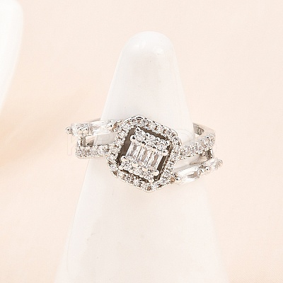 Brass Micro Pave Cubic Zirconia Cuff Rings for Women RJEW-Z113-51P-1