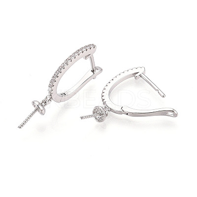 Brass Micro Pave Clear Cubic Zirconia Arch Hoop Earring Findings KK-T076-82P-1