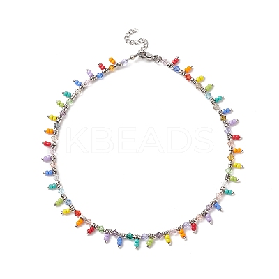 Glass Seed Beaded Charms Necklace for Women NJEW-JN04189-1
