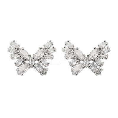 Butterfly Brass Micro Pave Cubic Zirconia Stud Earrings EJEW-M082-17P-01-1