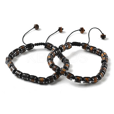 Adjustable Natural Tiger Eye and Non-magnetic Synthetic Hematite Braided Bead Bracelets BJEW-Z090-01K-1