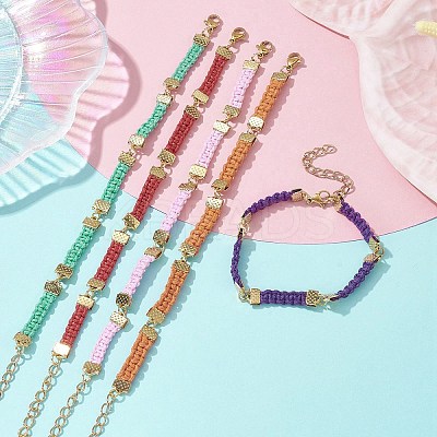 Braided Waxed Polyester Rectangle Link Chain Bracelets BJEW-JB10000-1