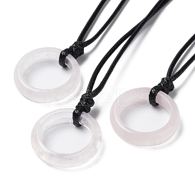 Natural Rose Quartz Ring Pendant Necklace with Waxed Cords NJEW-R262-01A-08-1
