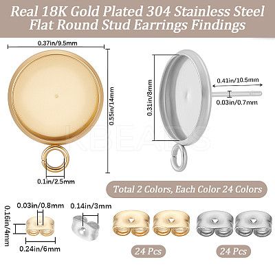 48Pcs 2 Styles Stainless Steel Stud Earring Findings STAS-BBC0010-23A-1