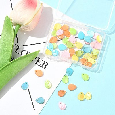 56Pcs 5 Colors Spray Painted Natural Freshwater Shell Teardrop Charms SHEL-FS0001-12-1